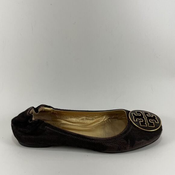 Tory Burch Shoes - Tory Burch Reva Brown Gold Animal Fur Ballet Flat Womens Size 5 Slip On Ballet